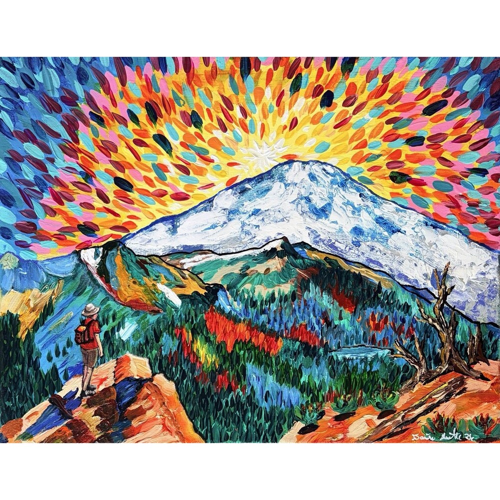 Original Acrylic Painting 11x14 Sacred Summit Mount Rainier Landscape Wall Art